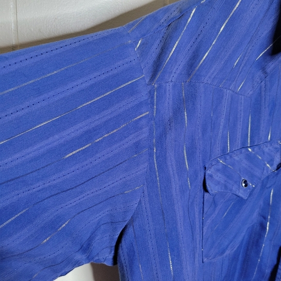 Panhandle Slim Ranch & Town Blue Gold Metallic Stripe Western Snap Button Shirt - Picture 2 of 6